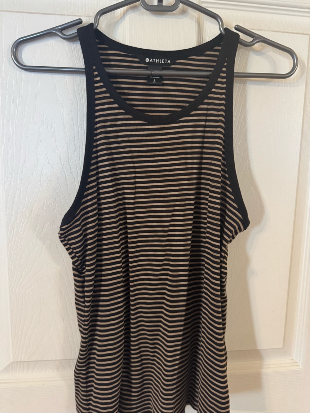 Athleta Black and Tan Striped Scoop Neck Racerback Tank